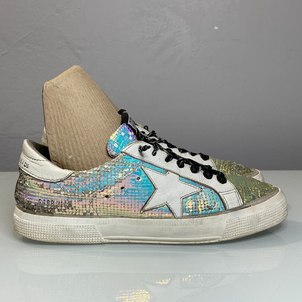 Golden Goose Womens Iridescent Holographic Superstar Sneakers with White Star